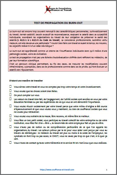 Test de propagation du burn-out - Réseau Souffrance & Travail