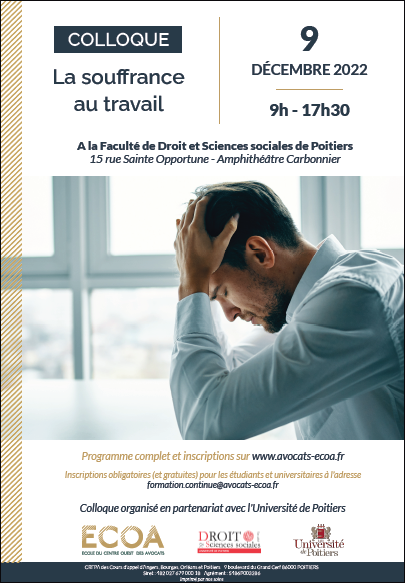 La souffranve au travail, colloque formation continue des avocats