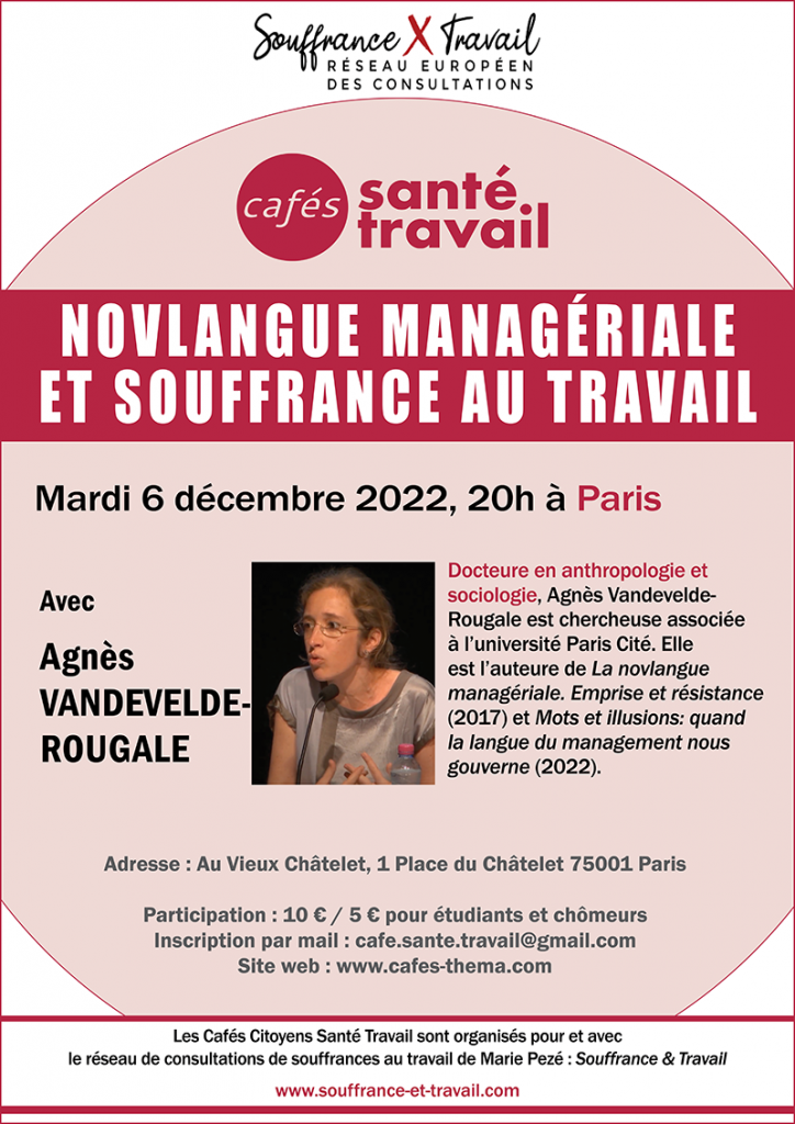 Café Santé Travail Novlangue managériale et souffrance au travail - Agnès Vandevelde-Rougale