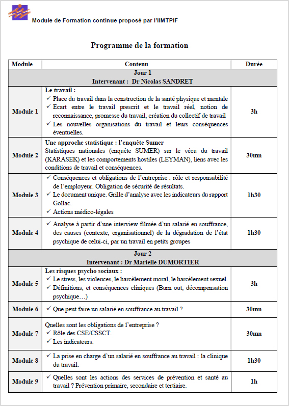 Formation : "Prise en charge des situations de souffrance au travail"