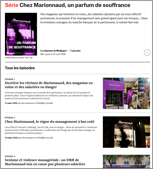 Parfum de scandale ET de souffrance chez Marionnaud