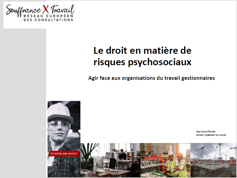 Le droit en matière de risques psychosociaux : "Agir face aux organisations du travail gestionnaires"