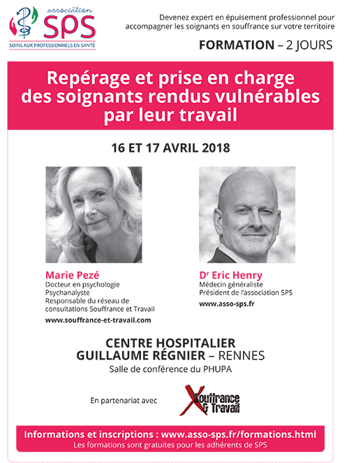 Formation accompagner les soignants en souffrance Rennes 16-17 avril 2018